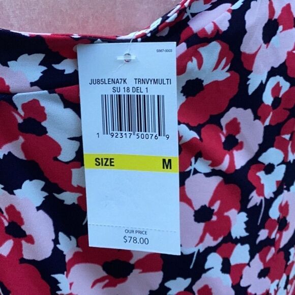 MICHAEL KORS NWT WOMENS TOP BLOUSE NAVY RED FLORAL OFF THE SHOULDER MEDIUM - Picture 6 of 7